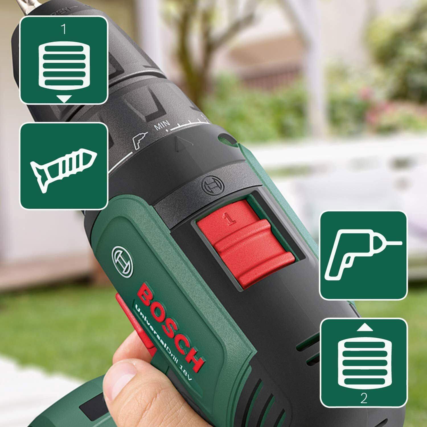 Акумуляторний дриль-шурупокрут BOSCH UniversalDrill 18 + 2 АКБ 1.5Ah, ЗП, кейс (0.603.9D4.002)