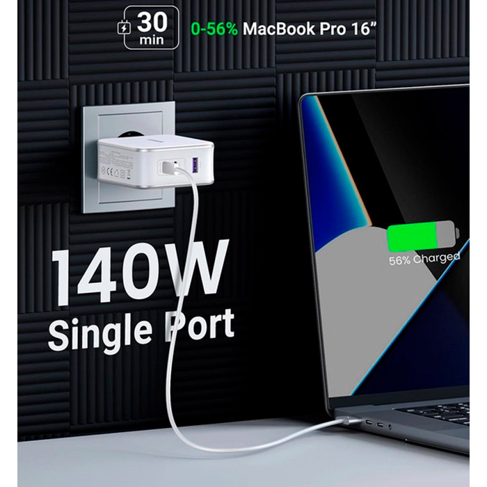 Зарядний пристрій UGREEN CD289 GaN 140W 2xUSB-C, 1xUSB-A Fast Charger White w/Type-C to Type-C cable (15339)