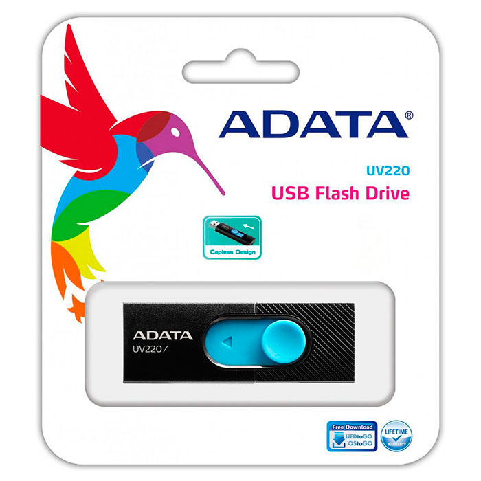 Флэшка ADATA UV220 64GB Black/Blue (AUV220-64G-RBKBL)