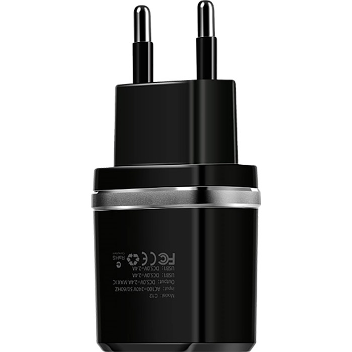 Зарядний пристрій HOCO C12 Smart 2xUSB-A, 2.4A Black (6957531063094)