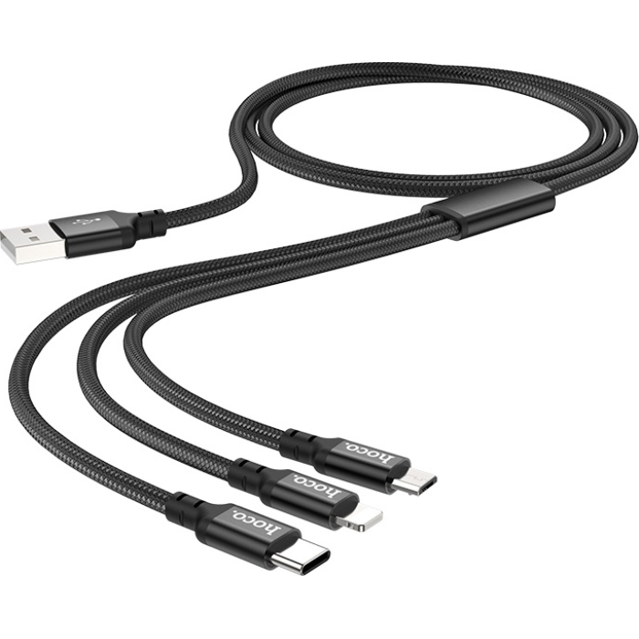 Кабель HOCO X14 Times Speed 3-in-1 USB-A to Lightning/Micro-USB/Type-C 1м Black