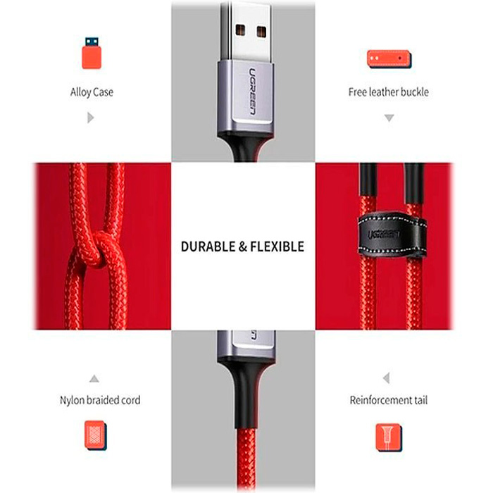 Кабель UGREEN US505 USB 2.0 to Type-C 6A Aluminium Alloy Cable 1м Red (20527)