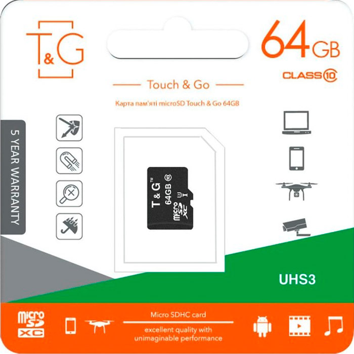 Карта пам'яті T&G microSDXC 64GB UHS-I U3 Class 10 (TG-64GBSDU3CL10-00)