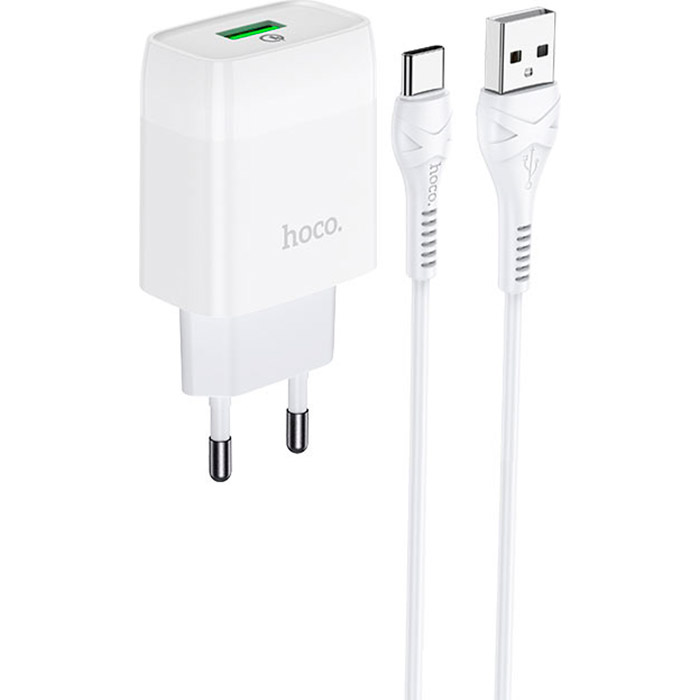 Зарядное устройство HOCO C72Q Glorious 1xUSB-A, QC3.0 White w/Type-C cable (6931474732552)