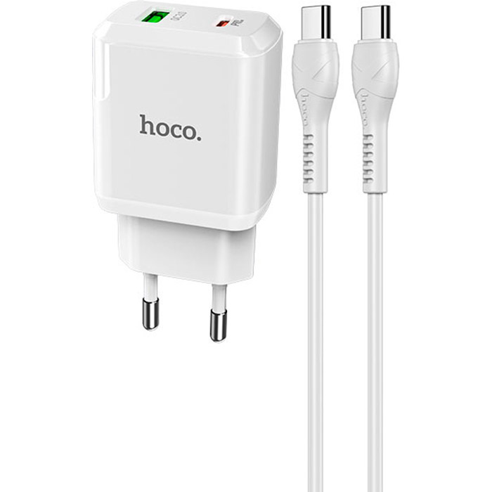 Зарядное устройство HOCO N5 Favor Dual Port PD20W+QC3.0 Charger White w/Type-C to Type-C cable (6931474738943)