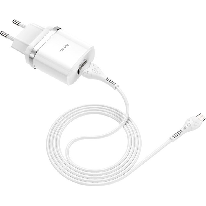 Зарядное устройство HOCO C12Q Smart 1xUSB-A, 2.4A White w/Micro-USB cable (6931474716286)