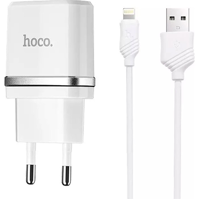 Зарядний пристрій HOCO C11 Smart 1xUSB-A, 1.0A White w/Lightning cable (6957531047735)