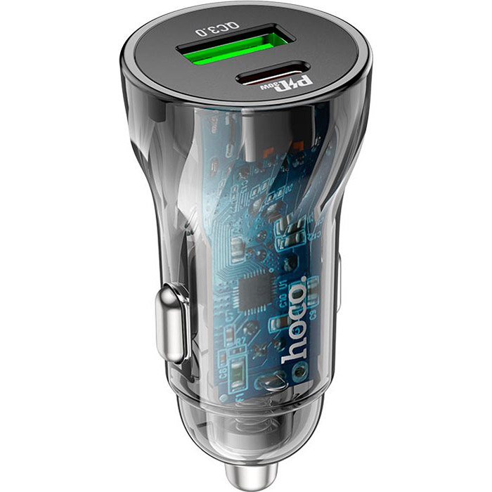 Автомобільний зарядний пристрій HOCO Z47A Transparent Discovery Edition Dual Port PD30W+QC3.0 Black (6931474782274)