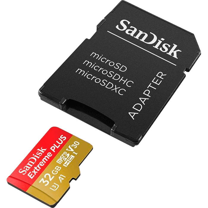 Карта памяти SANDISK microSDHC Extreme Plus 32GB UHS-I U3 V30 A1 Class 10 + SD-adapter (SDSQXBG-032G-GN6MA)