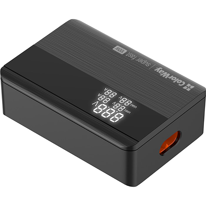 Зарядний пристрій COLORWAY Power Delivery GaN 2xUSB-C, 2xUSB-A, 100W Black (CW-CHS041PD-BK)