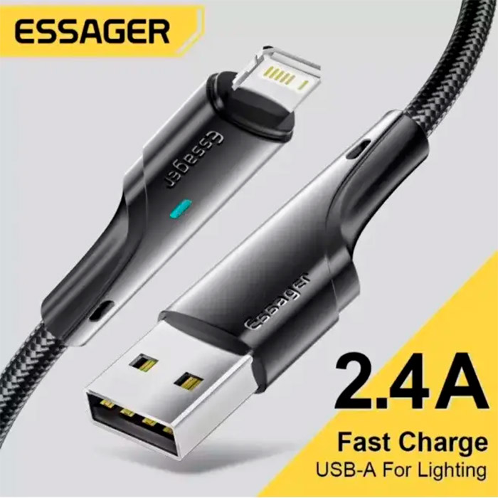 Кабель ESSAGER Rousseau Fast Charging Cable 2.4A USB-A to Lightning 3м Black (EXCL-LSC01)