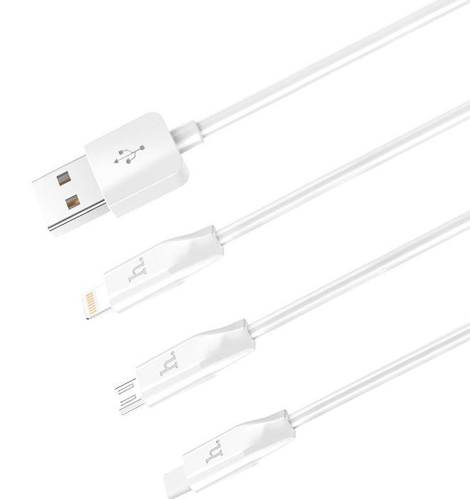 Кабель HOCO X1 Rapid 3-in-1 USB-A to Lightning/Type-C/Micro-USB 1м White