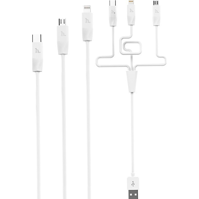 Кабель HOCO X1 Rapid 3-in-1 USB-A to Lightning/Type-C/Micro-USB 1м White