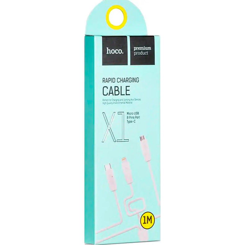 Кабель HOCO X1 Rapid 3-in-1 USB-A to Lightning/Type-C/Micro-USB 1м White