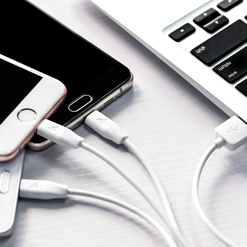 Кабель HOCO X1 Rapid 3-in-1 USB-A to Lightning/Type-C/Micro-USB 1м White
