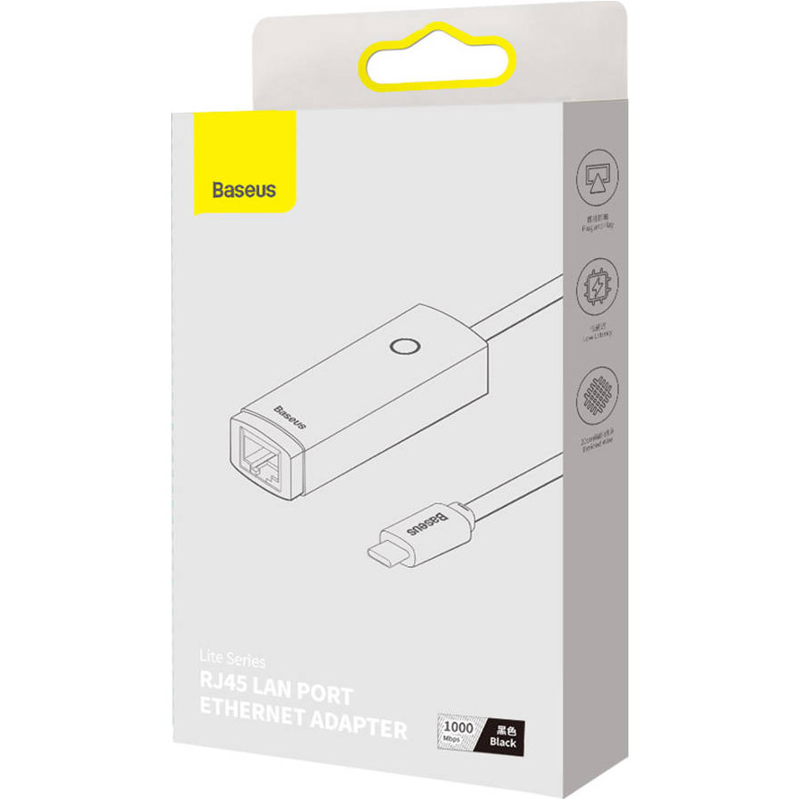 Мережевий адаптер BASEUS Lite Series Type-C to RJ45 Gigabit LAN Adapter Black (WKQX000301)