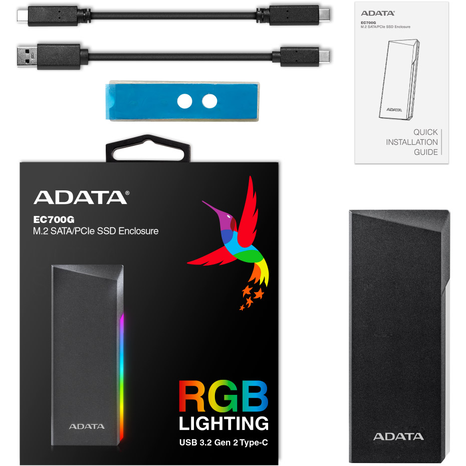Карман внешний ADATA EC700G NVMe SATA M.2 SSD to USB3.2 (AEC700GU32G2-CGY)
