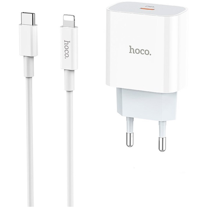 Зарядное устройство HOCO C76A Speed source 1xUSB-C, PD20W White w/Type-C to Lightning cable (6931474746924)