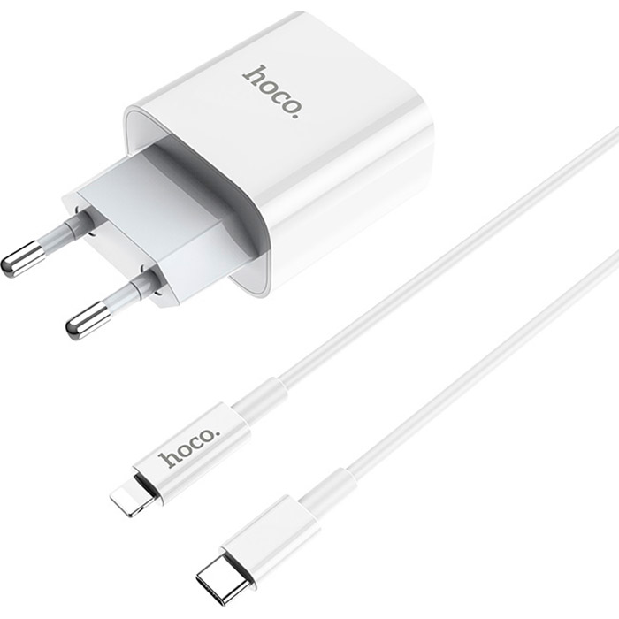 Зарядний пристрій HOCO C76A Speed source 1xUSB-C, PD20W White w/Type-C to Lightning cable (6931474746924)