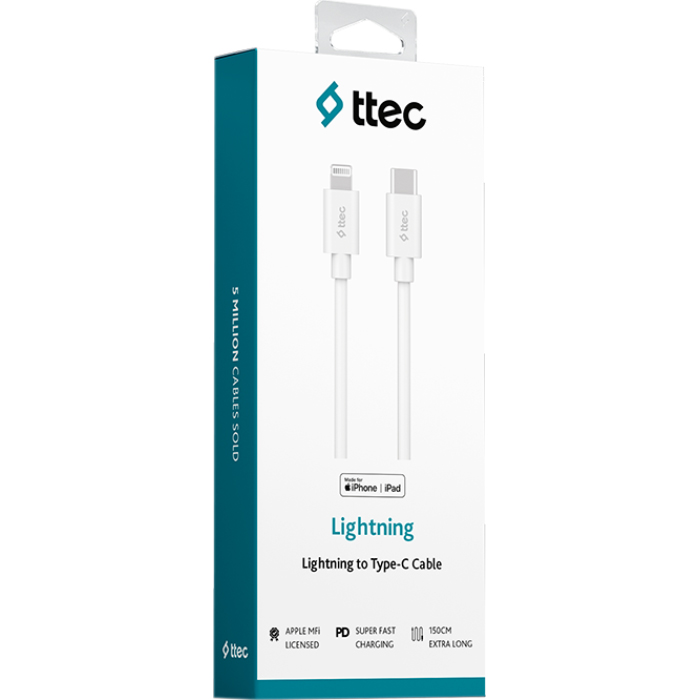 Кабель TTEC 2DKM04 Type-C/Apple Lightning 1.5м White (2DKM04B)