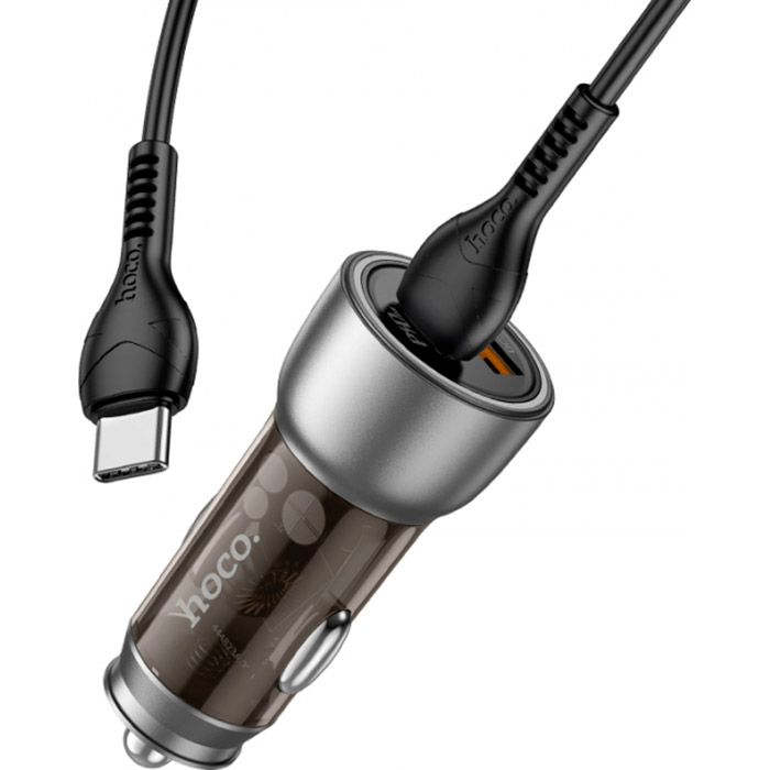 Автомобильное зарядное устройство HOCO NZ8 Sprinter 1xUSB-A, 2xUSB-C, PD25W, QC3.0 Brown w/Type-C to Type-C cable (6931474782762)