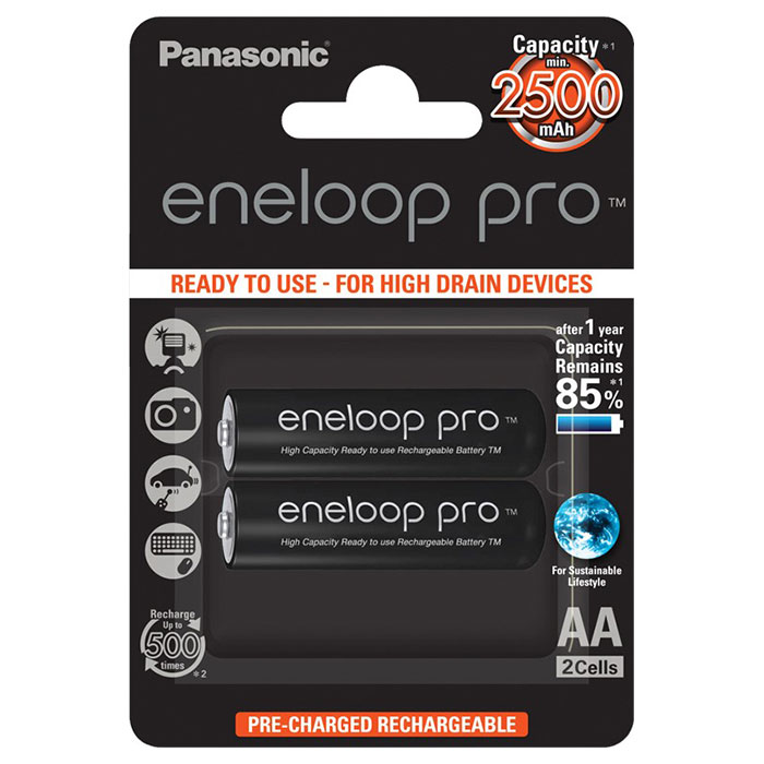 Аккумулятор PANASONIC Eneloop Pro AA 2500mAh 2шт/уп (BK-3HCDE/2BE/2CP)