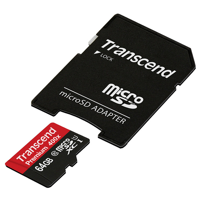 Карта памяти TRANSCEND microSDXC Premium 64GB UHS-I Class 10 + SD-adapter (TS64GUSDU1)