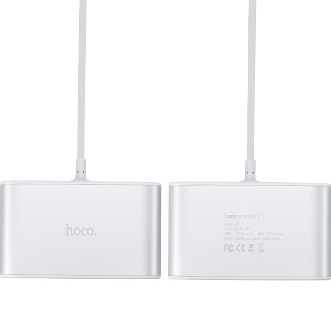 Зарядний пристрій HOCO Z13 2xUSB-A, 3xCar Charger, LCD Digital Display Silver (6957531050896)