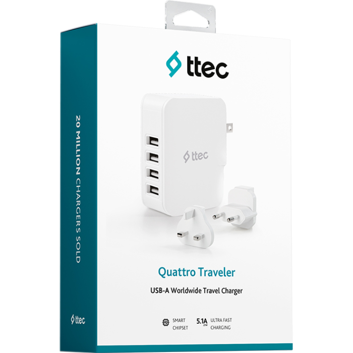 Зарядний пристрій TTEC Quattro Traveler White (2SC02BUK)