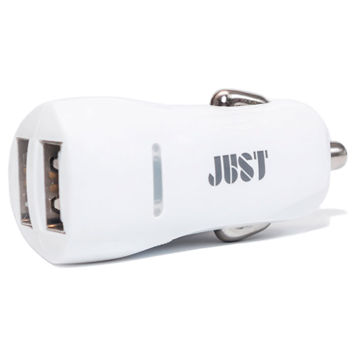Автомобільний зарядний пристрій JUST Simple Dual USB Car Charger White + Lightning cable (CCHRGR-SMP2LGHT-WHT)