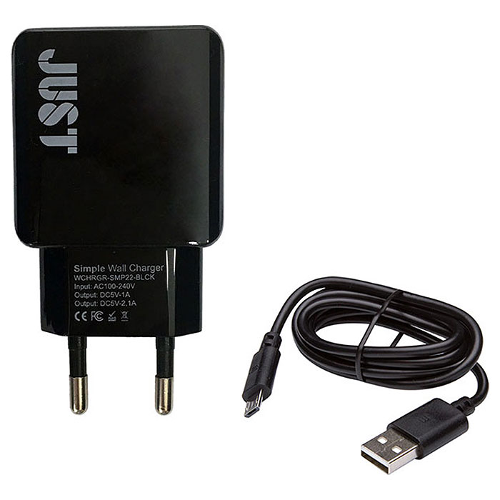 Мережевий зарядний пристрій JUST Simple Dual USB Wall Charger Black + microUSB cable