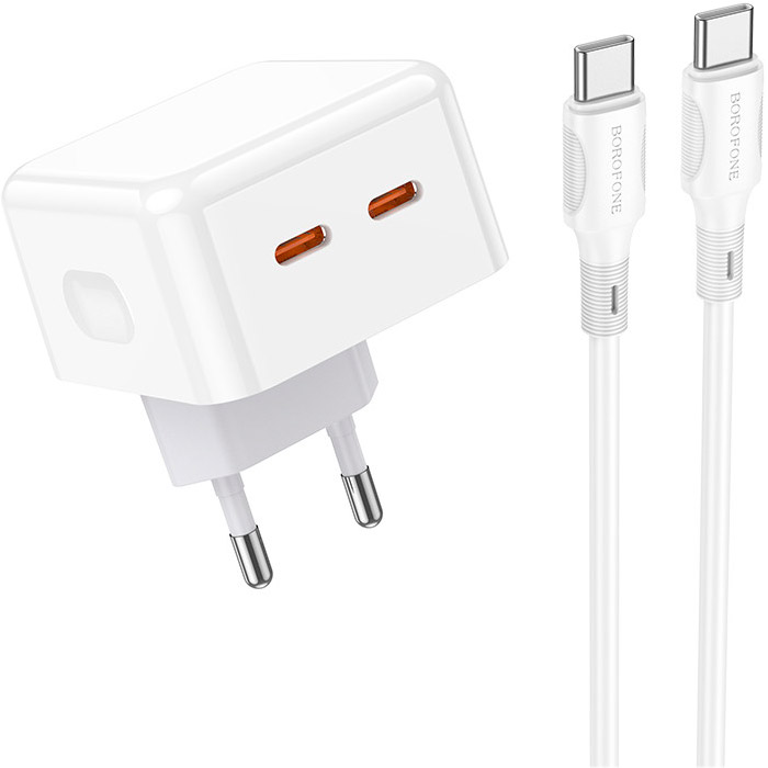 Зарядний пристрій BOROFONE BA76A Source 2xUSB-C, PD35W, QC3.0 White w/Type-C to Type-C cable (BA76ACCW)