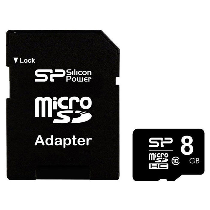 Карта памяти SILICON POWER microSDHC 8GB Class 10 + SD-adapter (SP008GBSTH010V10SP)