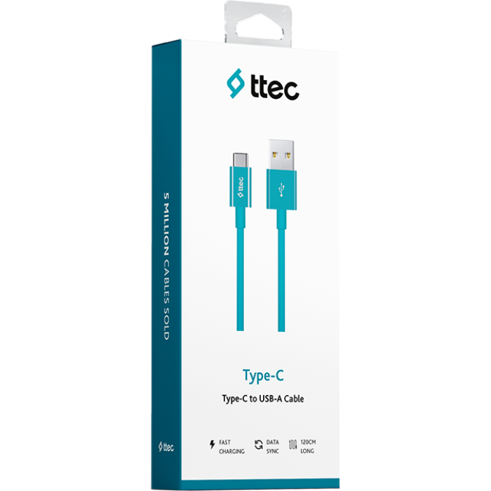 Кабель TTEC 2DK12 USB2.0 AM/Type-C 1.2м Turquoise (2DK12TZ)