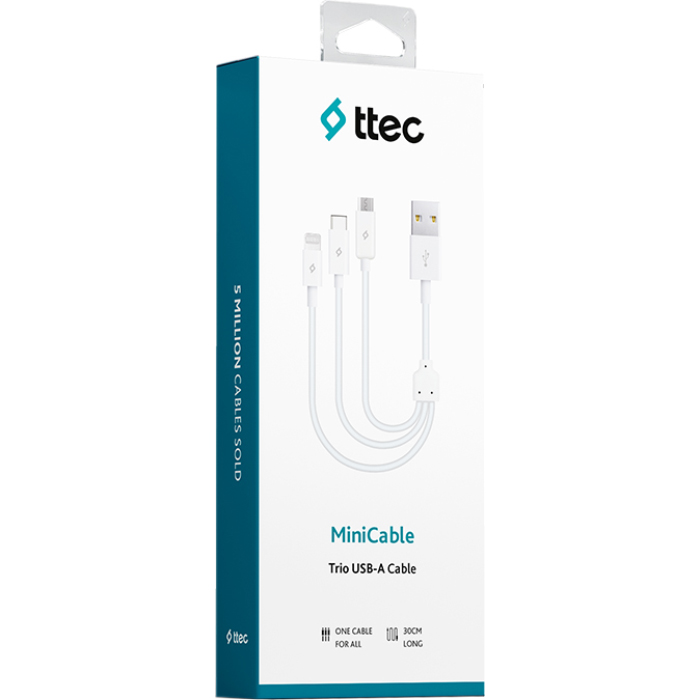 Кабель TTEC 2DK13 MiniCable Trio USB to Lightning/Micro-USB/Type-C 0.3м White