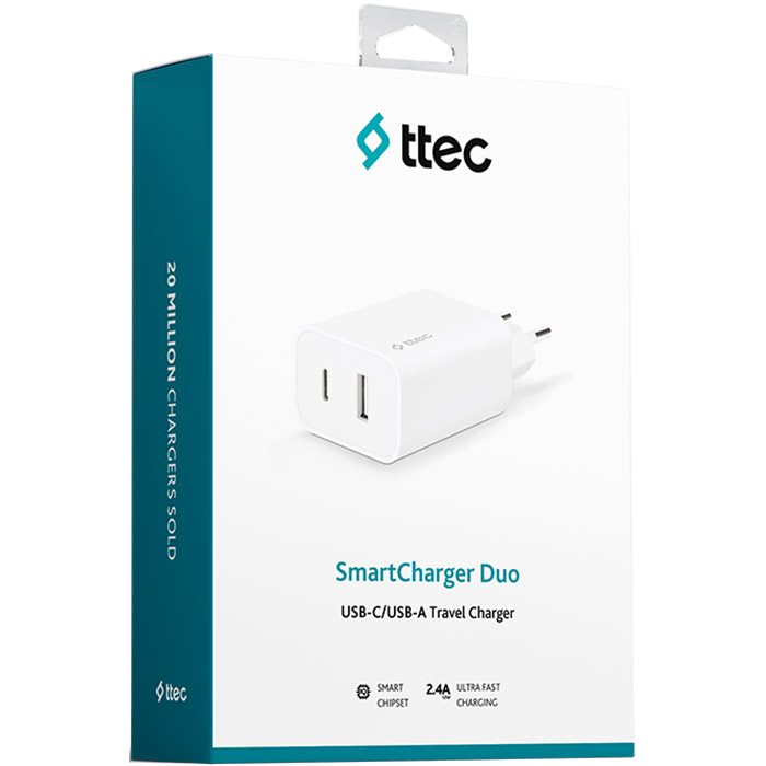 Зарядное устройство TTEC SmartCharger Duo USB-A/USB-C White (2SCS25B)
