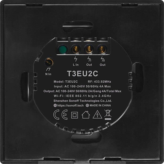Умный выключатель SONOFF Smart Wall Touch Switch 2-button Black (T3EU2C-TX)