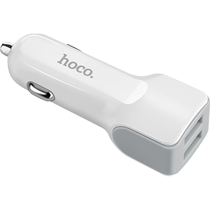 Автомобільний зарядний пристрій HOCO Z23 Grand style 2xUSB-A White w/Lightning cable (6957531078012)