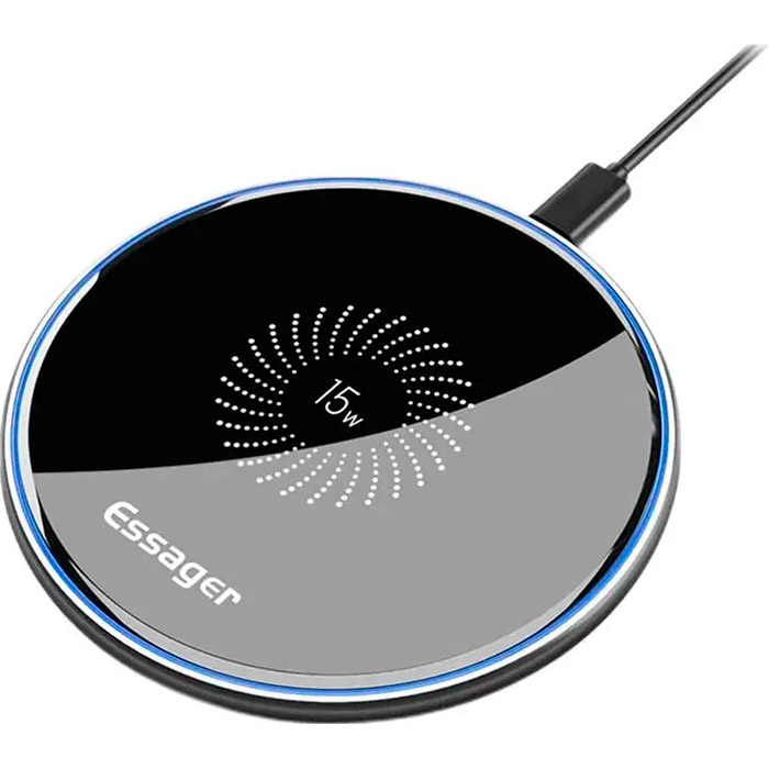 Бездротовий зарядний пристрій ESSAGER 15W Mirrow Desktop Qi Magnetic Wireless Charger Black (EWXZMX-JMB01)