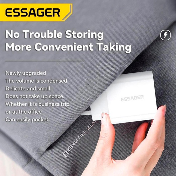 Зарядное устройство ESSAGER Vanjane 20W 1xUSB-C, PD3.0, QC3.0 Travel Charger White (ECTC-FJB02-P)