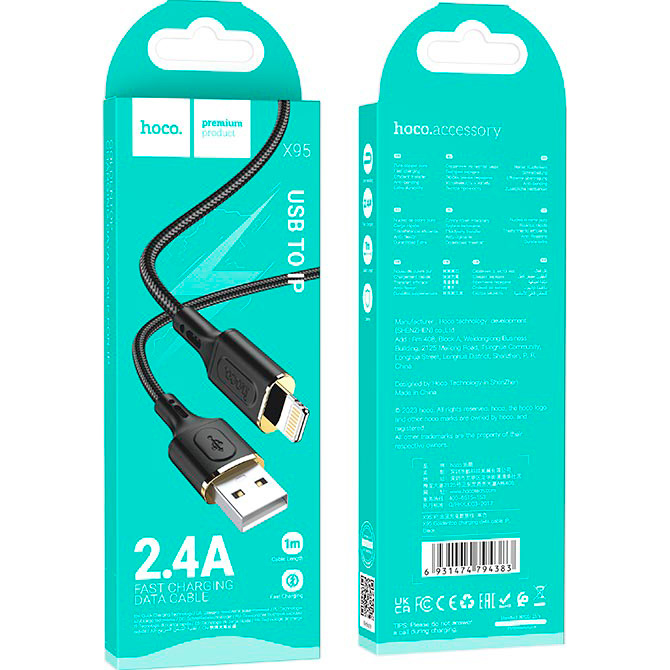 Кабель HOCO X95 Goldentop USB-A to Lightning 1м Black