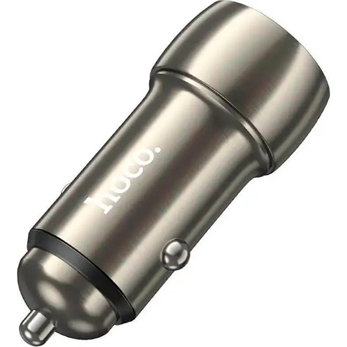 Автомобільний зарядний пристрій HOCO Z48 Tough 2xUSB-C 40W Metal Gray w/Type-C to Type-C cable (6931474795038)