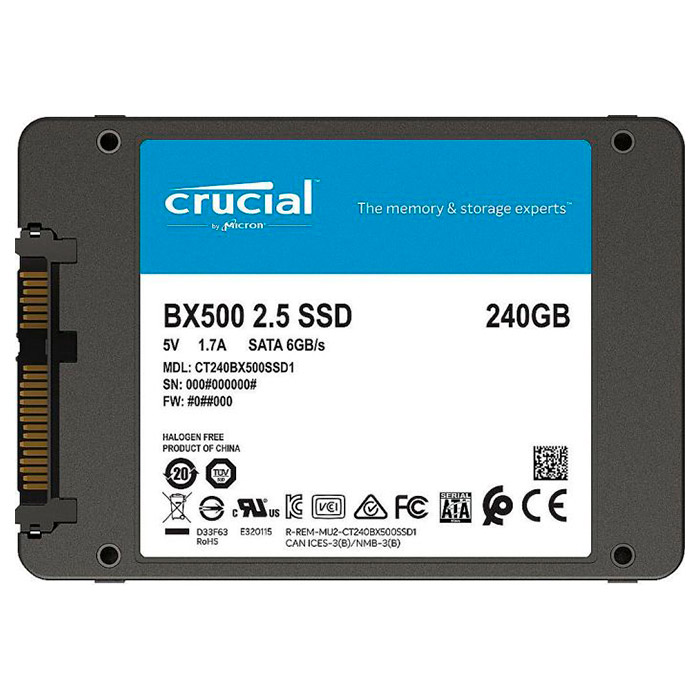 SSD диск CRUCIAL BX500 240GB 2.5" SATA Bulk (CT240BX500SSD1T)
