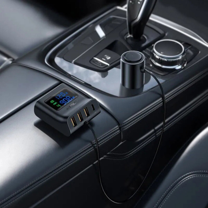 Зарядний пристрій ACEFAST B11 Car Charger Splitter with Digital Display 138W (1xUSB-C, 3xUSB-A) Black