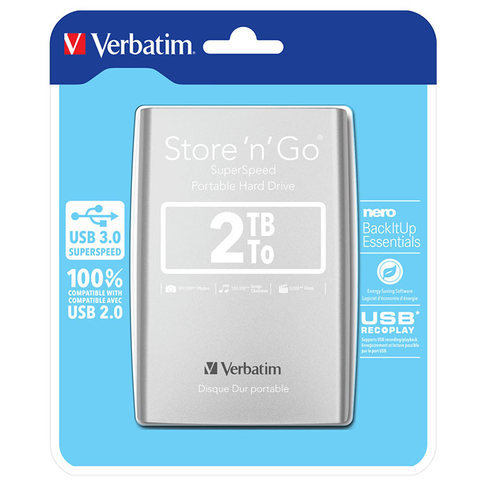 Портативний жорсткий диск VERBATIM Store 'n' Go 2TB USB3.0 Silver (53189)