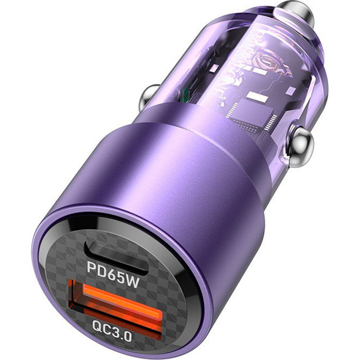 Автомобильное зарядное устройство BOROFONE BZ20A Smart 1xUSB-A, 1xUSB-C, PD65W, QC3.0, 83W Transparent Purple