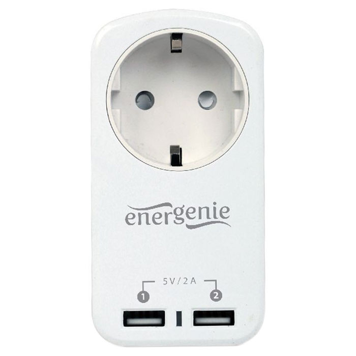 Зарядний пристрій ENERGENIE 2xUSB-A, 2A White (EG-ACU2-01-W)