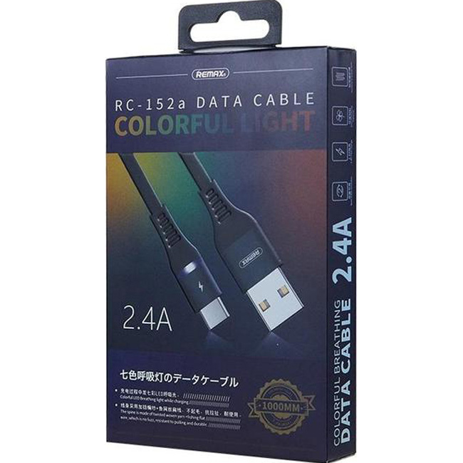Кабель REMAX Colorful Light USB-A to Lightning 1м Black (RC-152I)