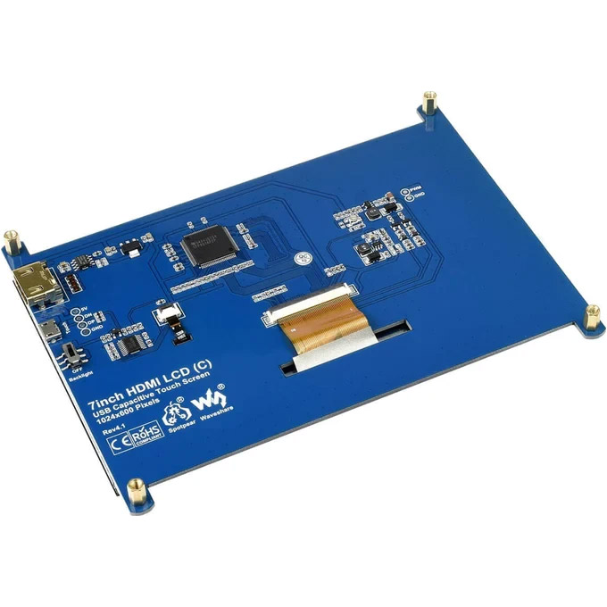 Дисплей WAVESHARE 7" 1024x600 LCD IPS Resistive TS HDMI for Pi 3/4/Zero (RA418)