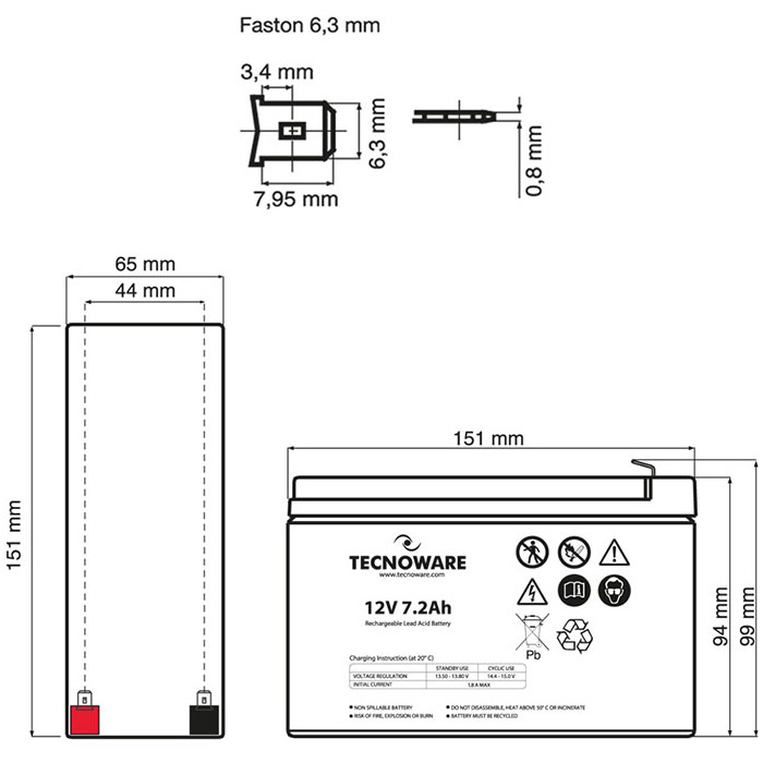 Аккумуляторная батарея TECNOWARE 12V 7.2Ah (12В, 7.2Ач) (EACPE12V7A2TWP)